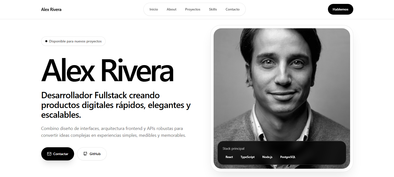 Preview de un portfolio personal de desarrollador con grid de proyectos